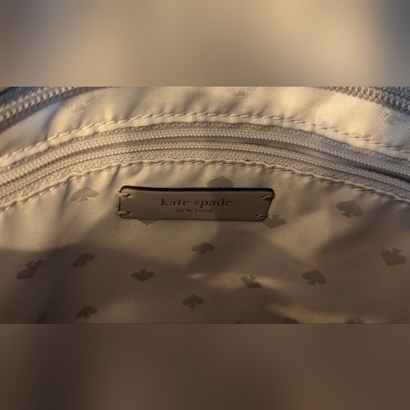 GUC Kate Spade large leather lavender tote zip top gray glitter flower charm - Picture 4 of 16